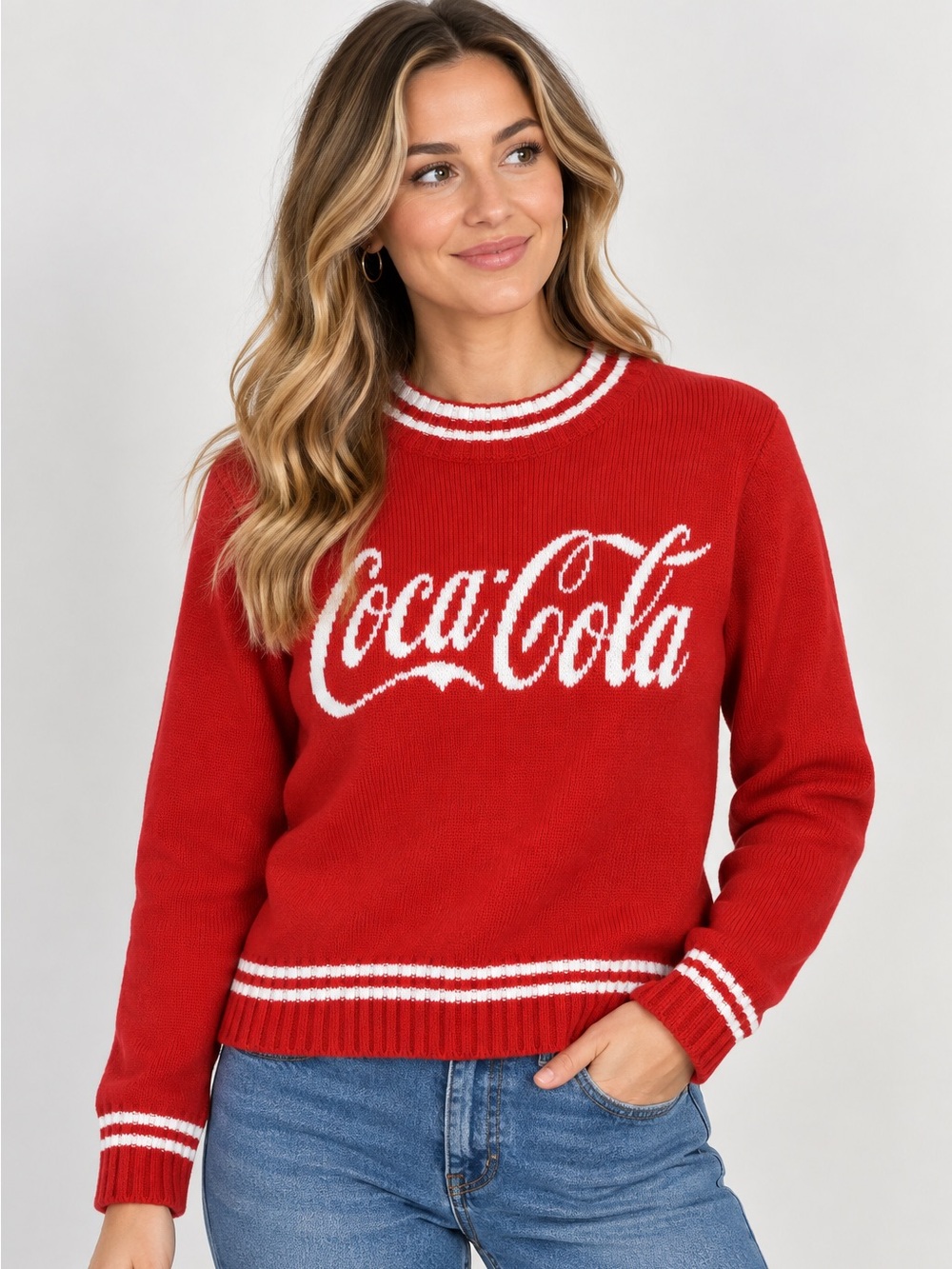 Vintage Coca-Cola Red Knit Sweater Crewneck Pullover Size S